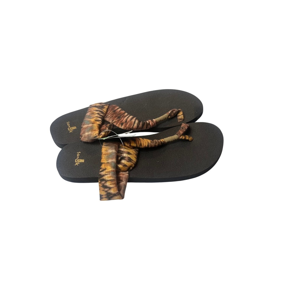 NWT Sanuk Yoga Sling 2 Sandals Womens 8 Brown Tiger Yoga Mat Outdoor Flip Flop